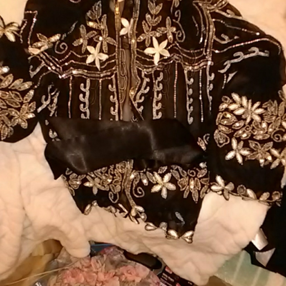 Hand beaded black chiffon top made by together